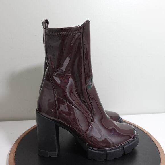 ALDO Boots‎ Womens Size 10M Burgundy Patent Chunky Block Heel Platform Ankle Zip - Picture 1 of 11